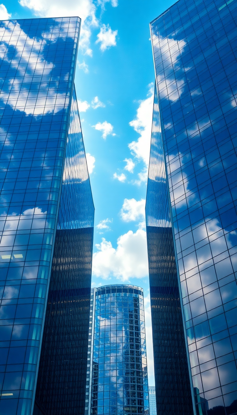 Photorealistic Vibrant Skyscraper Reflections Clouds Wallpaper