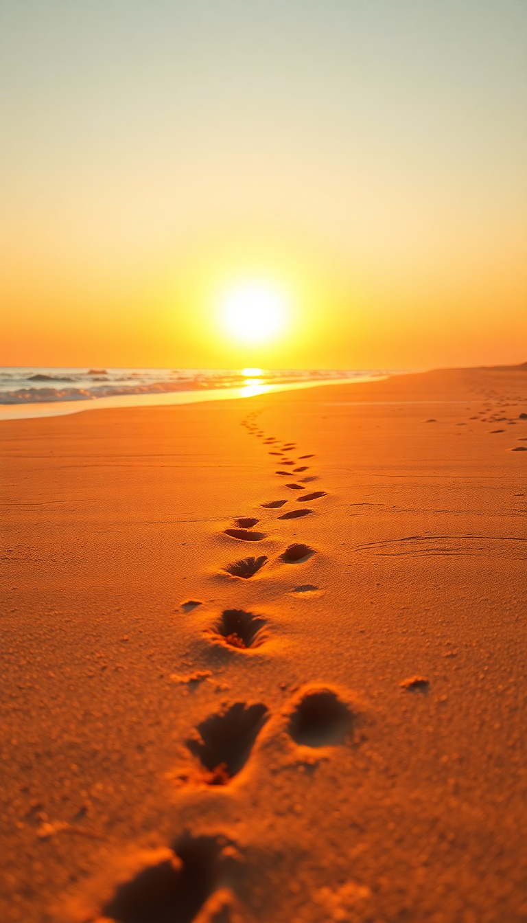 Gorgeous Beach Golden Hour Footprints Photorealistic Wallpaper
