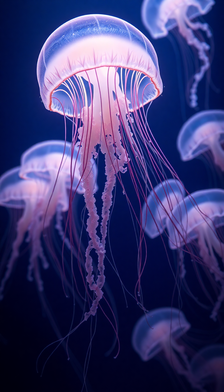 School Of Jellyfish Pulsing Glowing Photorealistic Wallpaper
