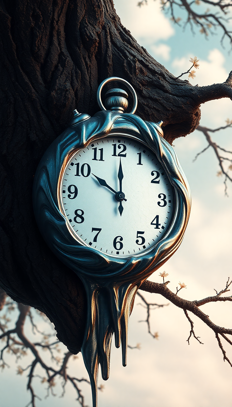 Melting Clock On Tree Branch Digital art Wallpaper