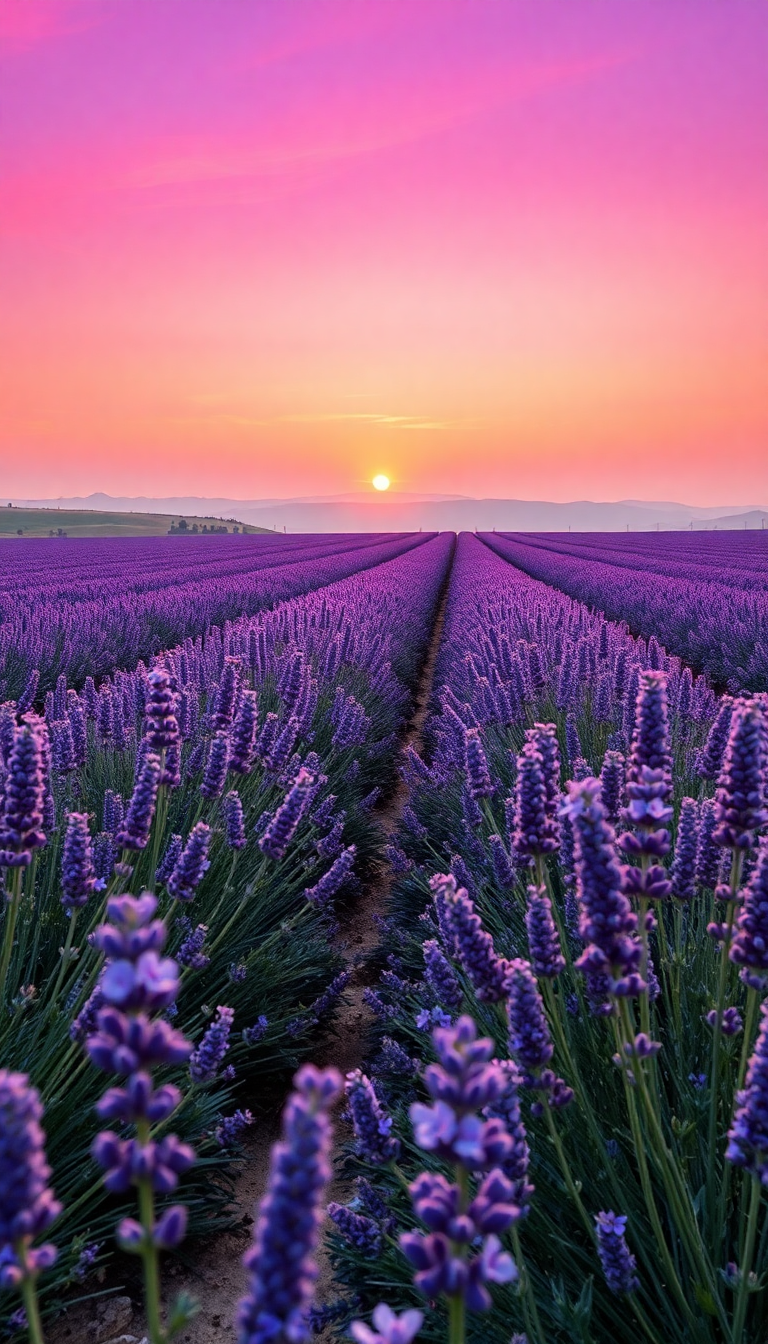 Lavender Fields Provence Sunset Golden Photorealistic Wallpaper