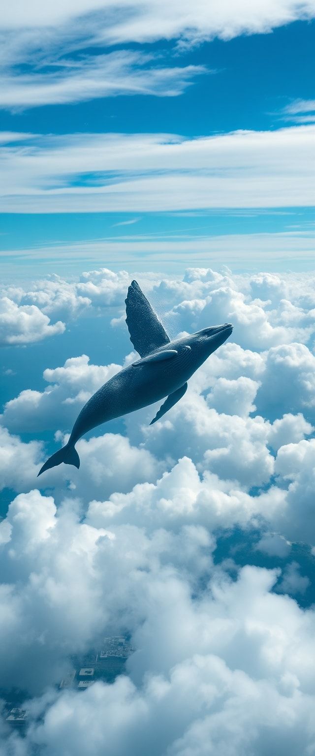 Hazy Whale Swimming Through Clouds Digital art Wallpaper