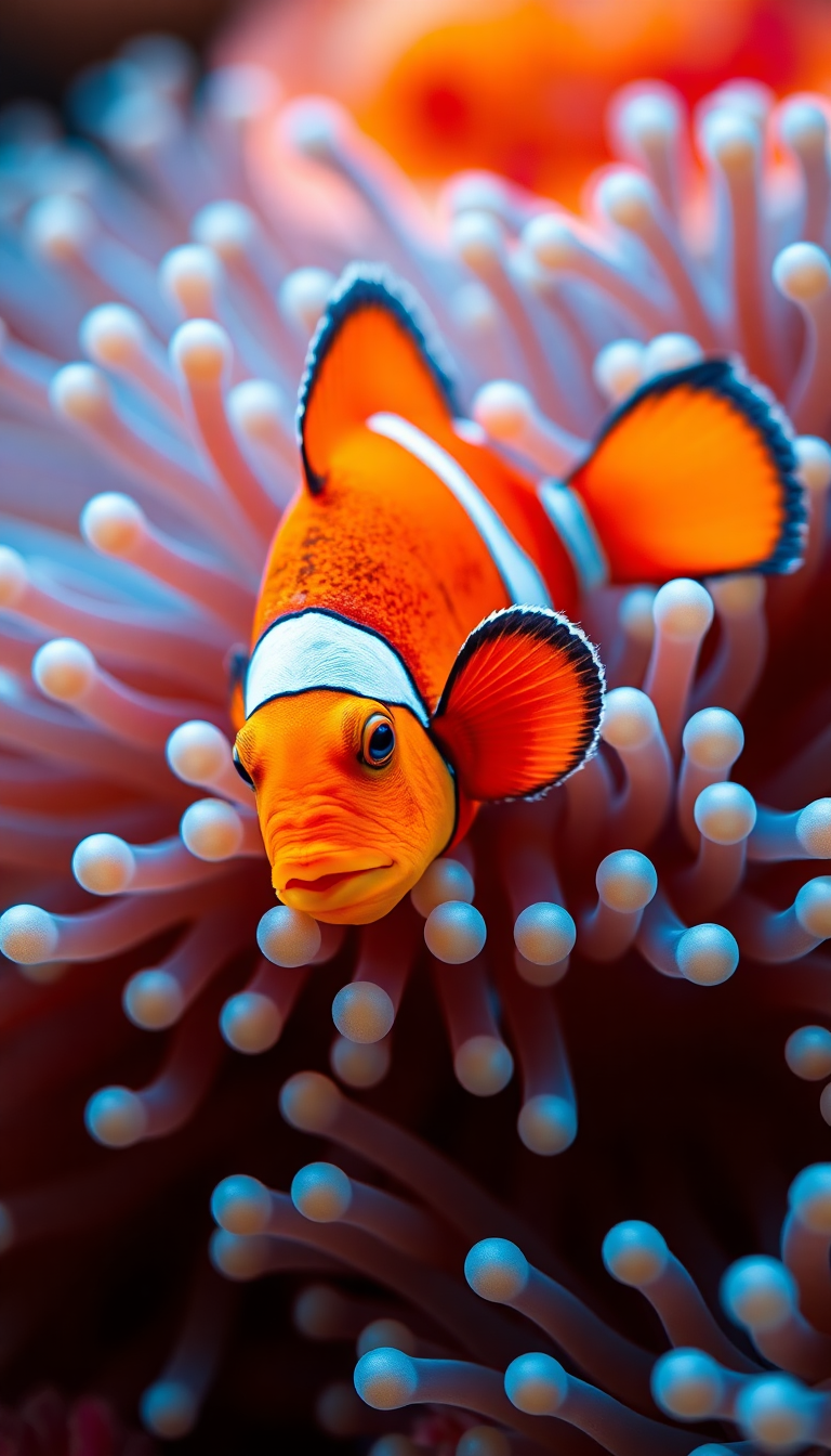 Fiery Anemone Clownfish Vibrant Photorealistic Wallpaper