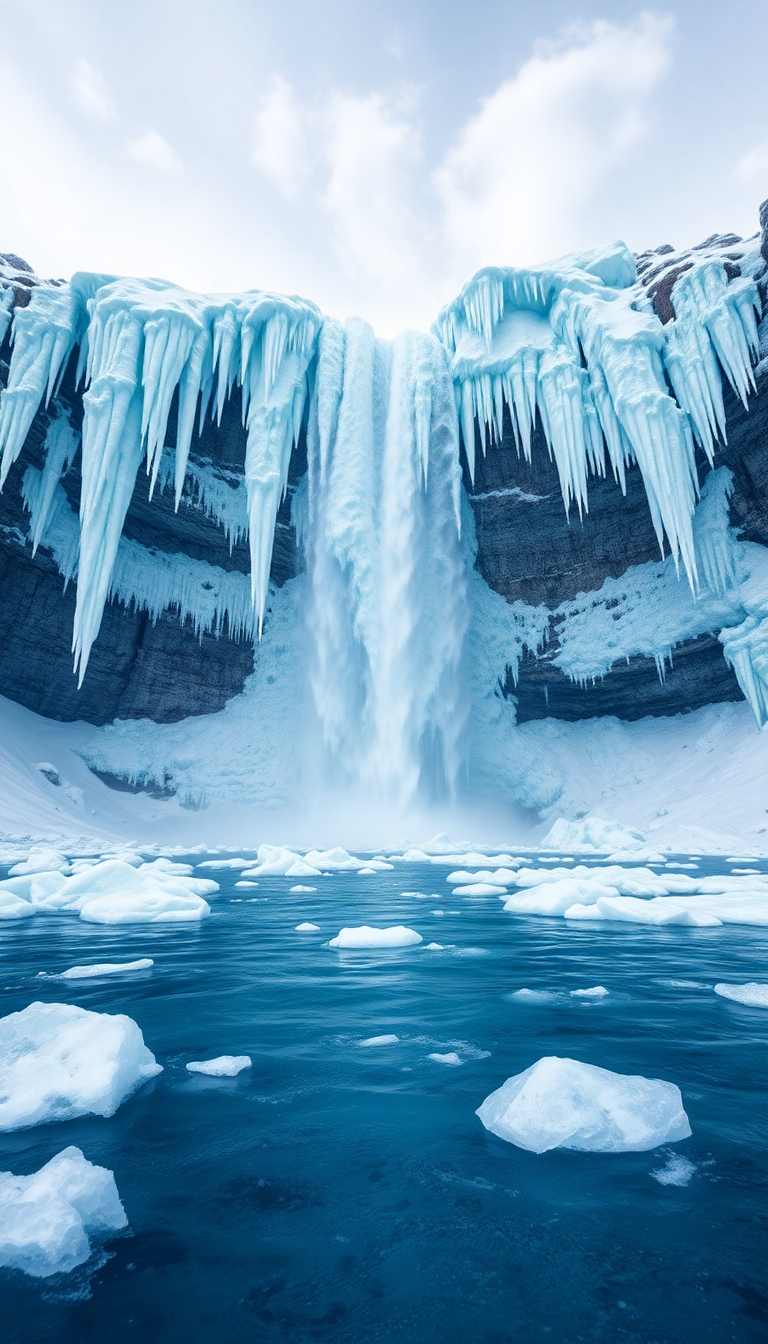 Photorealistic Retro Waterfall Ice Formations Wallpaper