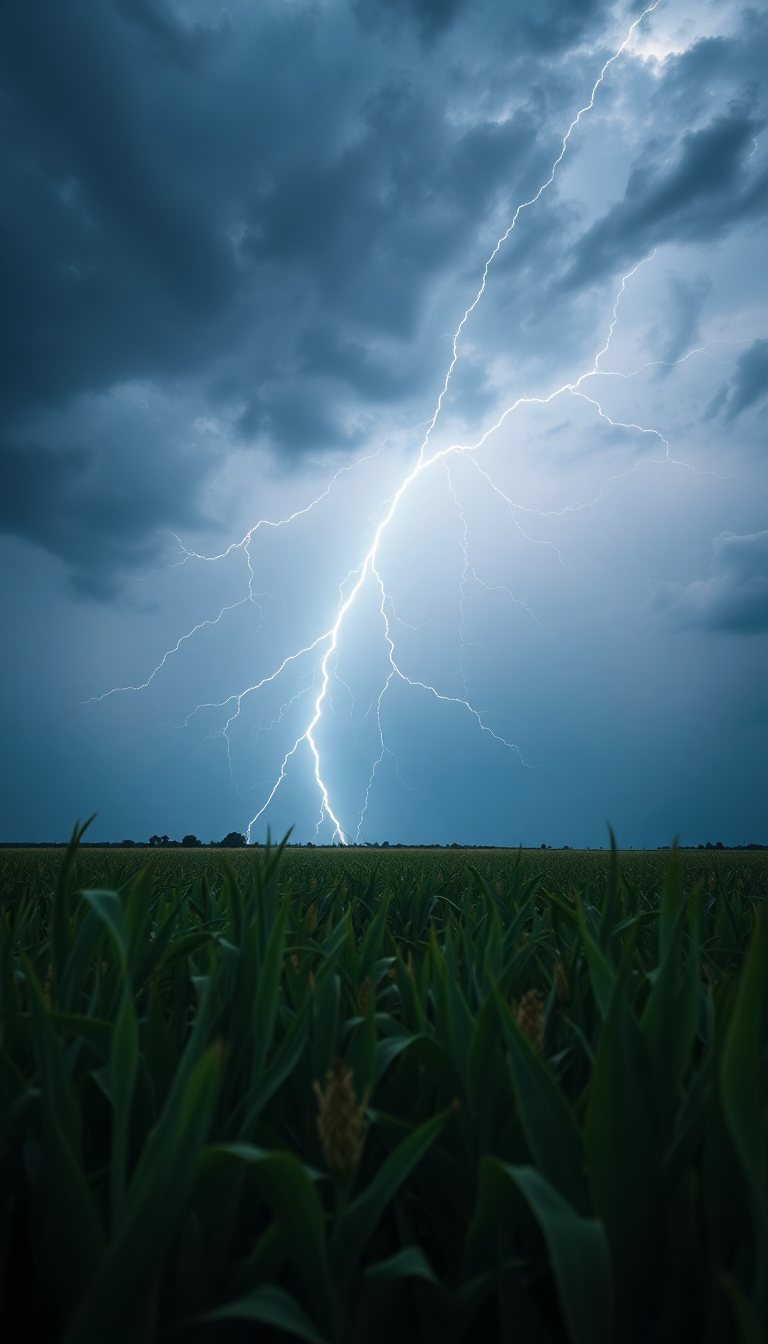 Iridescent Thunderstorm Lightning Over Cornfield Photorealistic Wallpaper