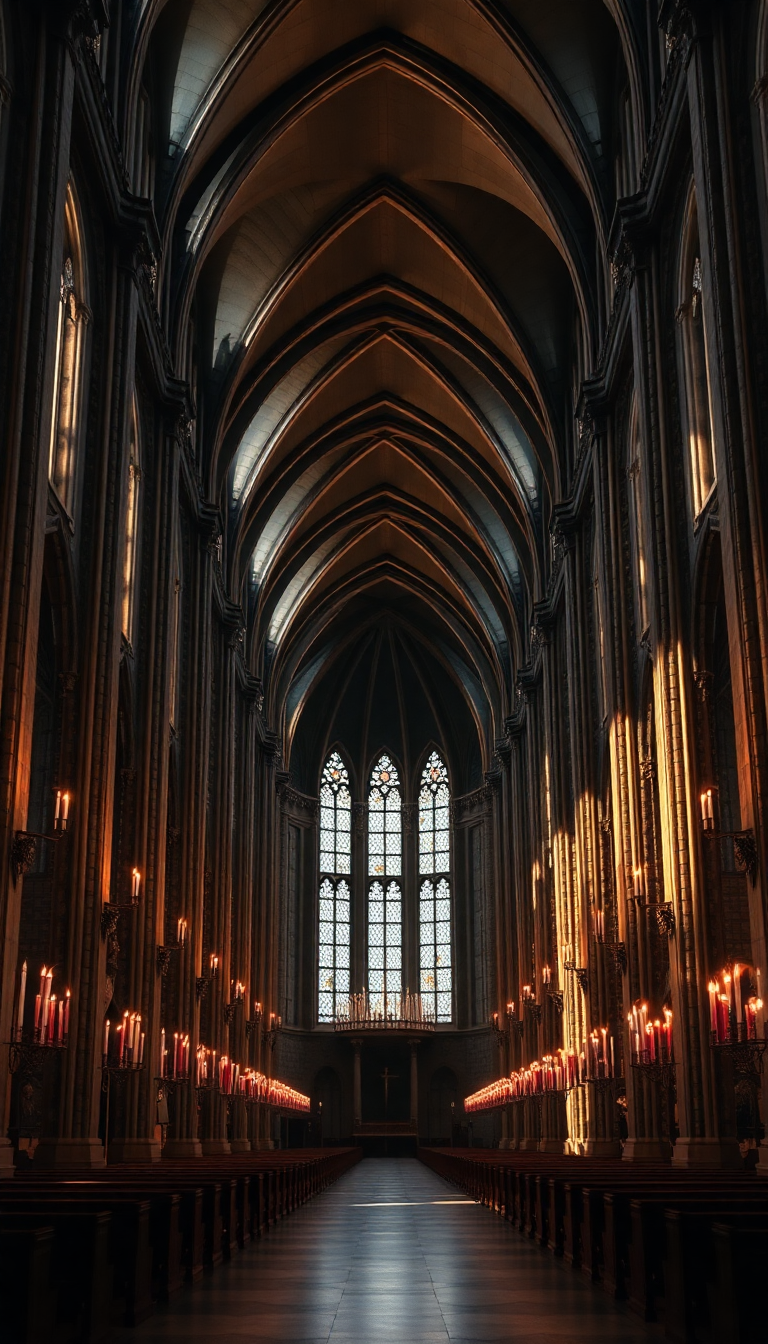 Smooth Shadows Candlelight Interior Cathedral Photorealistic Wallpaper