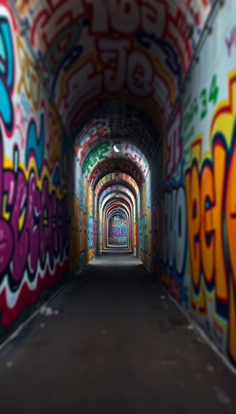 Graffiti Tunnel Perspective Vanishing Point Colorful Photorealistic 4K Wallpaper