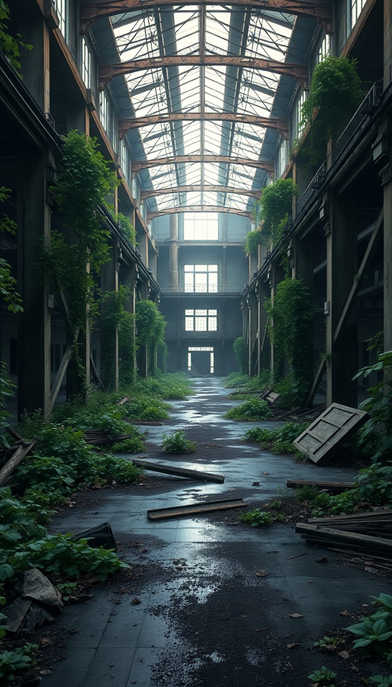 Retro Industrial Reclaiming Nature Factory Photorealistic Wallpaper