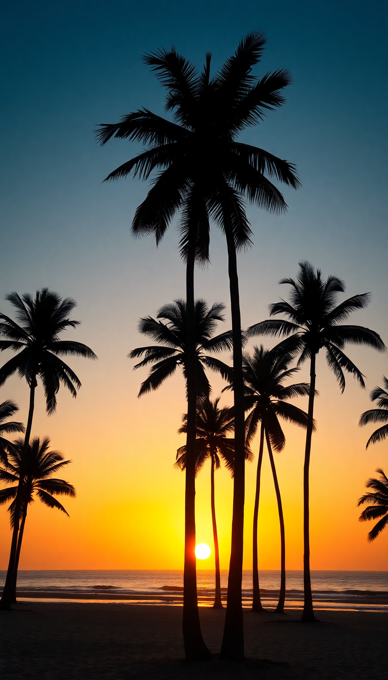 Beach Silhouette Palm Trees Aesthetic Enhanced Wallpaper