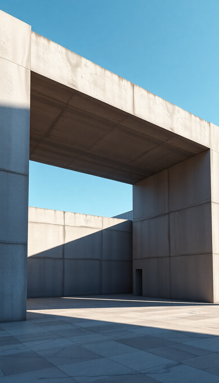 Brutalist Architecture Concrete Geometric Shadows Photorealistic Prime Wallpaper