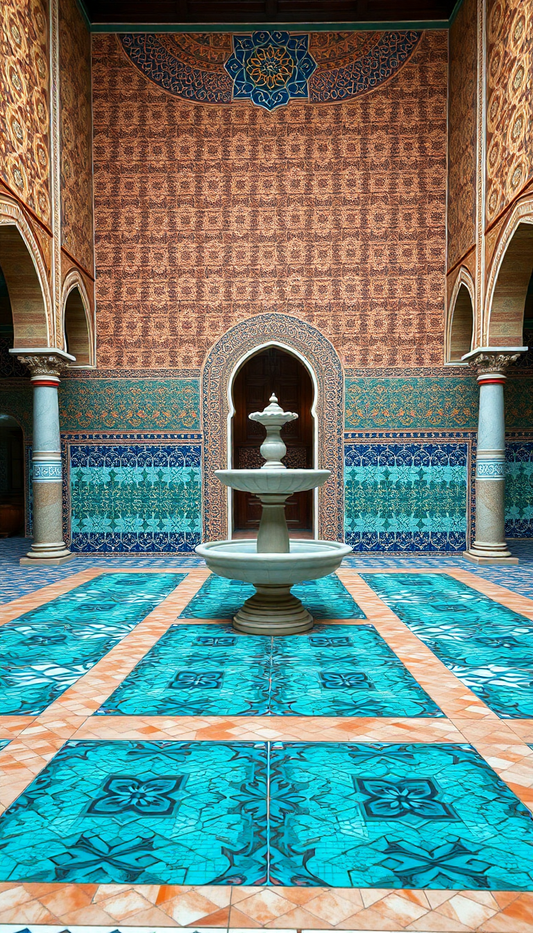 Aesthetic Romantic Moroccan Courtyard Tiles Wallpaper