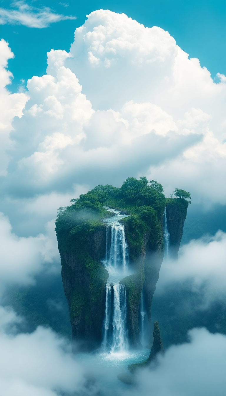 Cosmic Into Flowing Waterfalls Islands Digital art Wallpaper