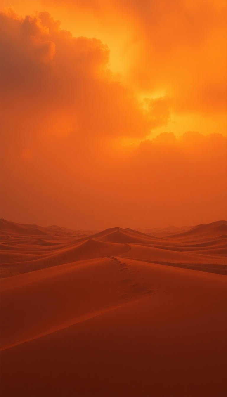 Lunar Orange Dramatic Desert Approaching Photorealistic Wallpaper