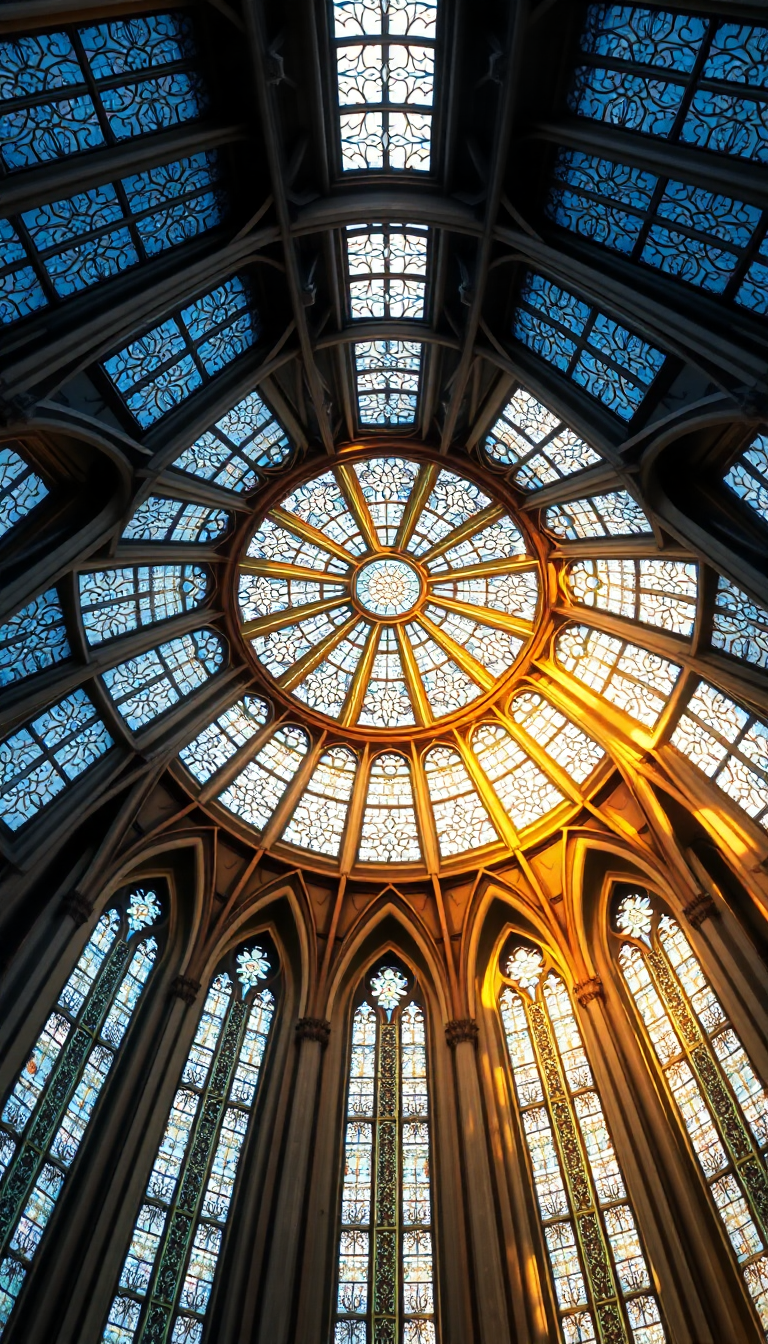 Matte Cathedral Ceiling Stained Glass Light Wallpaper