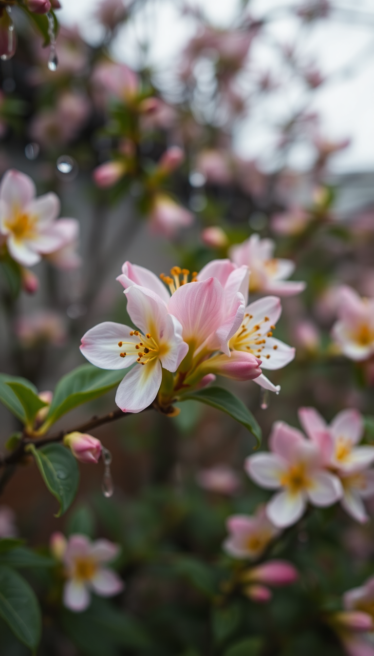Spring Rain Flower Blooming Time Aesthetic Wallpaper