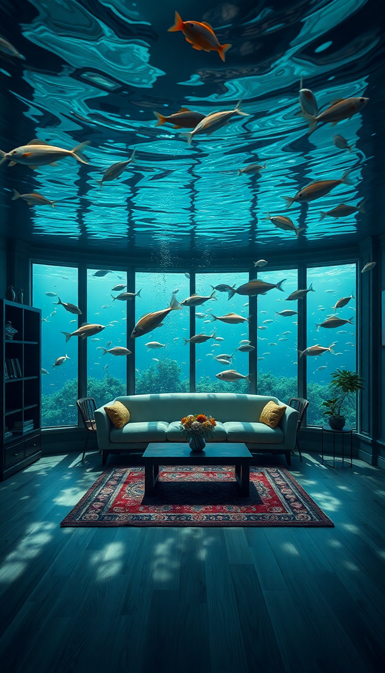 Room Underwater Furniture Floating Fish Digital art Wallpaper