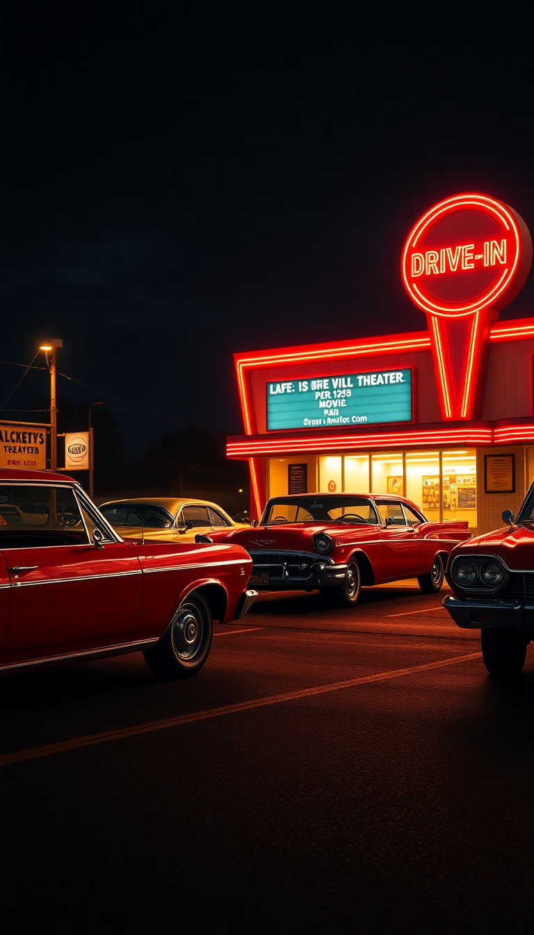 Drive-in Movie Theater Night Classic Photorealistic Wallpaper