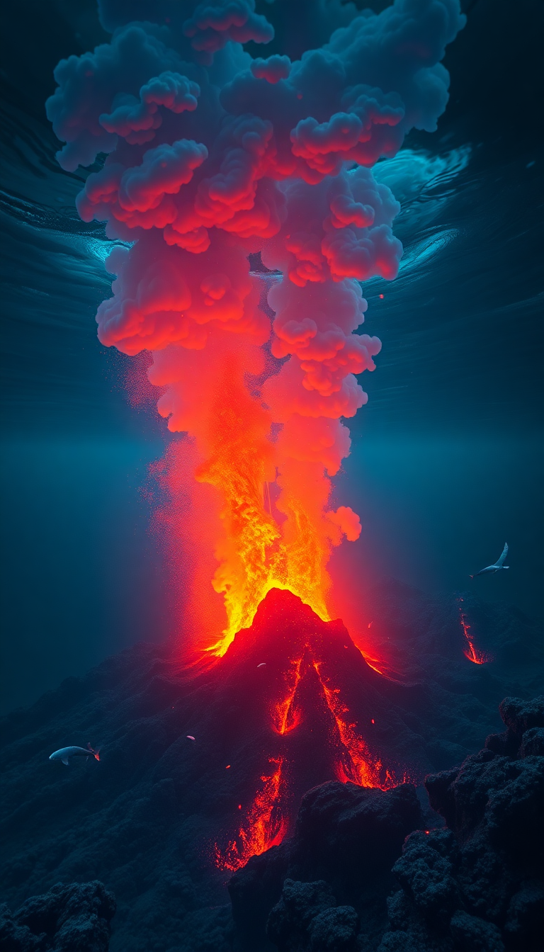 Underwater Volcano Vents Smoke Sea Photorealistic Wallpaper