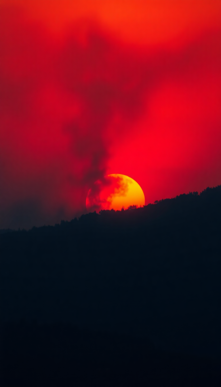 Sunset After Wildfire Smoke Creating Photorealistic Wallpaper