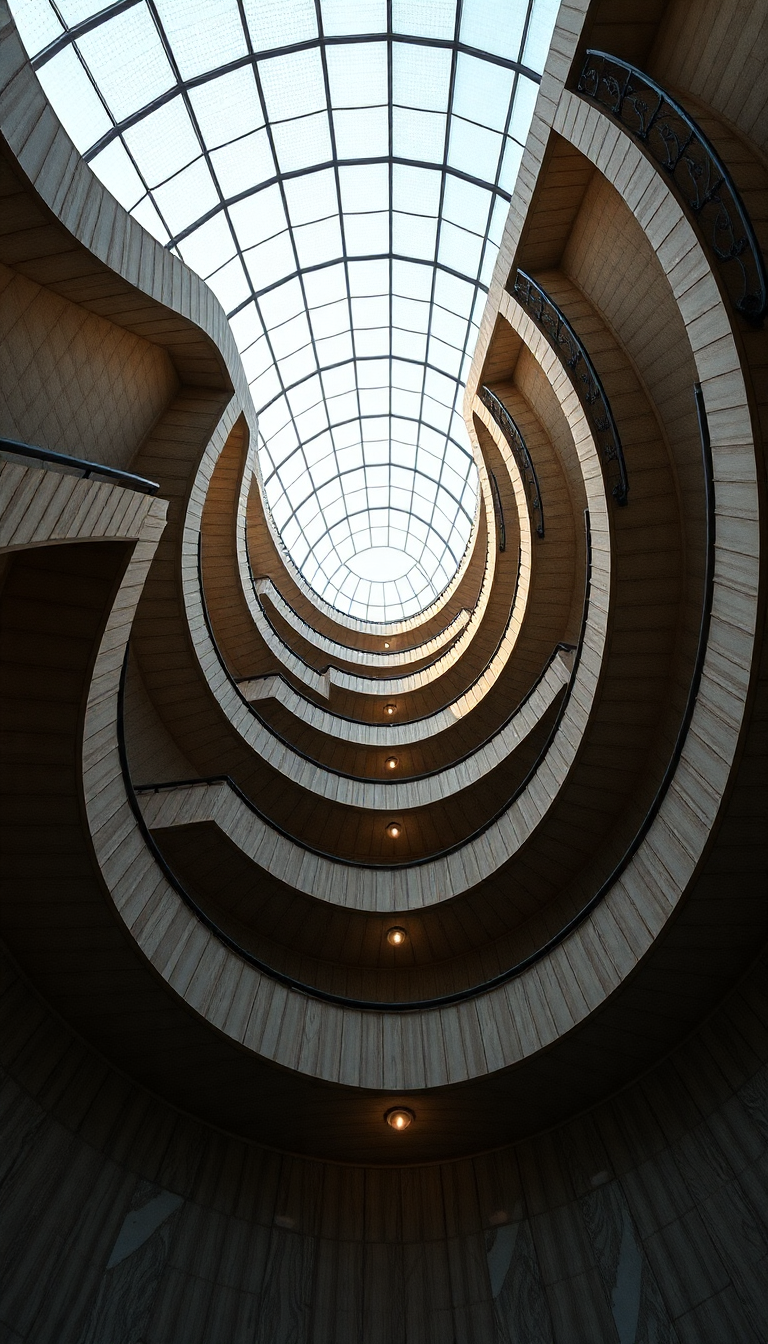 Zen Spiral Staircase Looking Endless Architectural Wallpaper