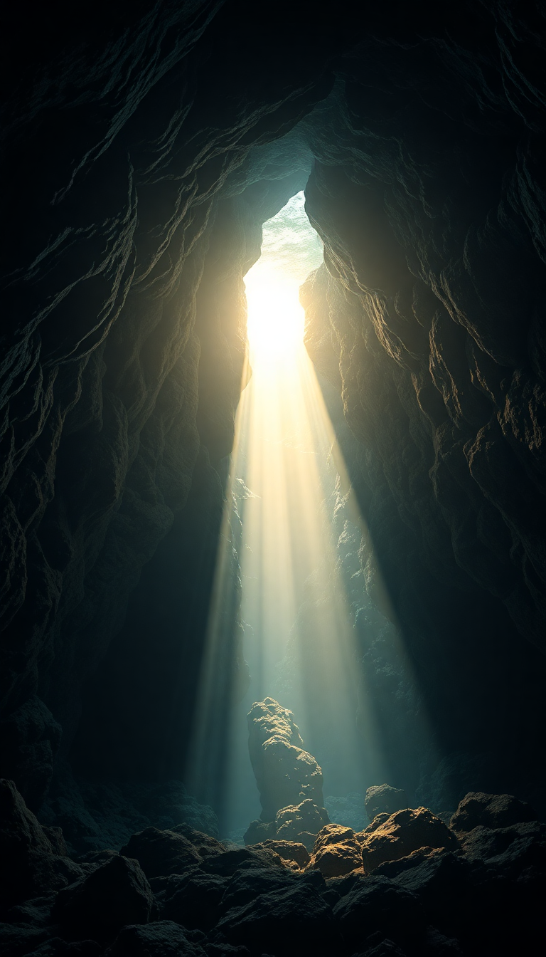 Elegant Cave Entrance Light Streaming Photorealistic Wallpaper