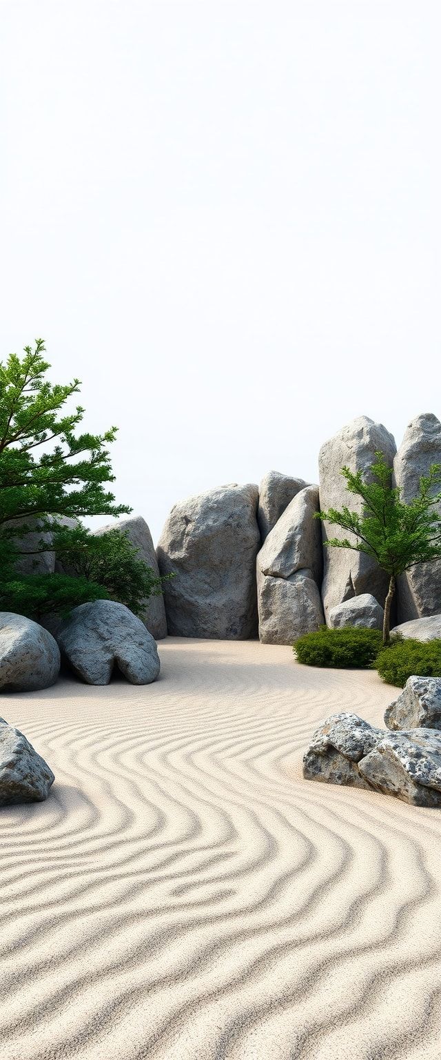 Photorealistic Abstract Rock Garden Raked Wallpaper