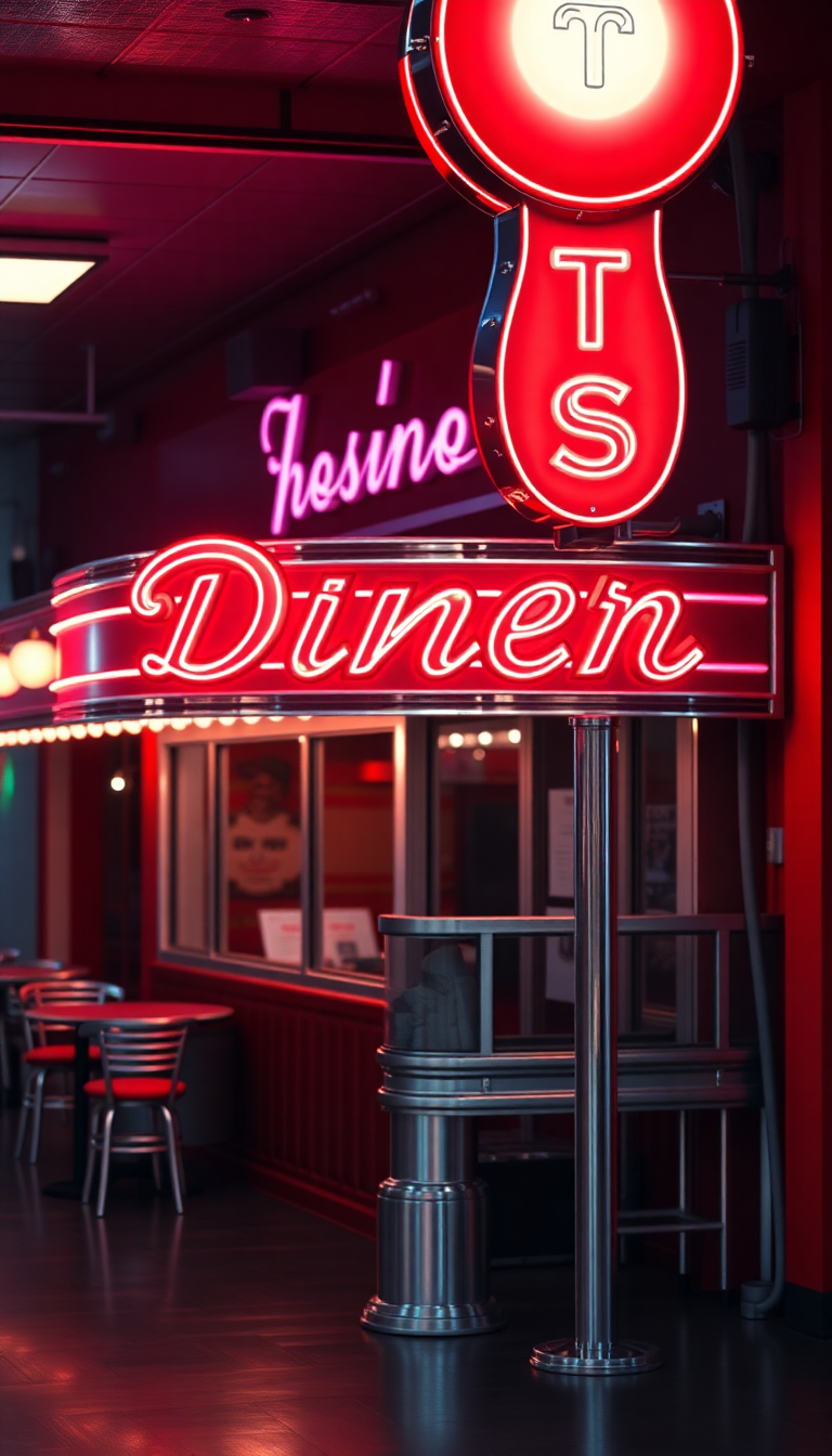 Subtle Diner Neon Signs Chrome Photorealistic Wallpaper