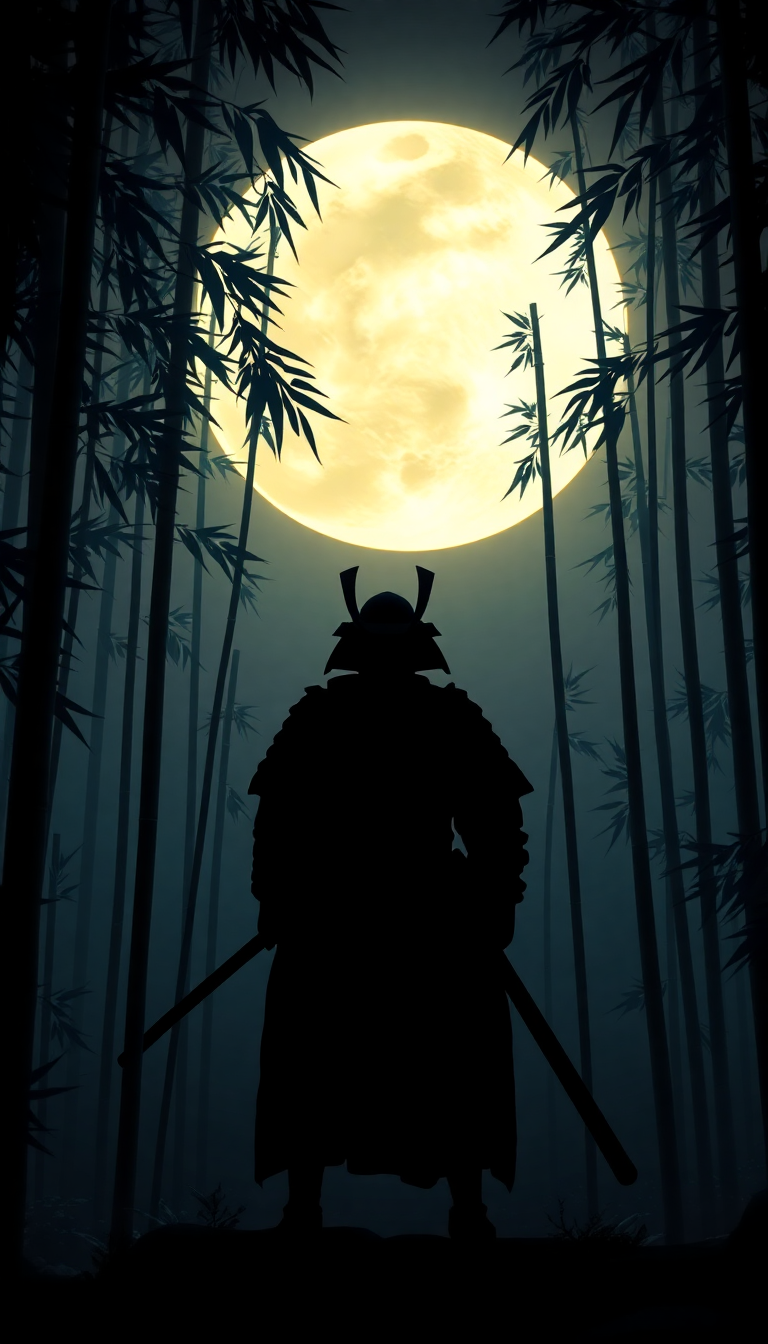 Samurai Silhouette Moonlit Matte HD Wallpaper