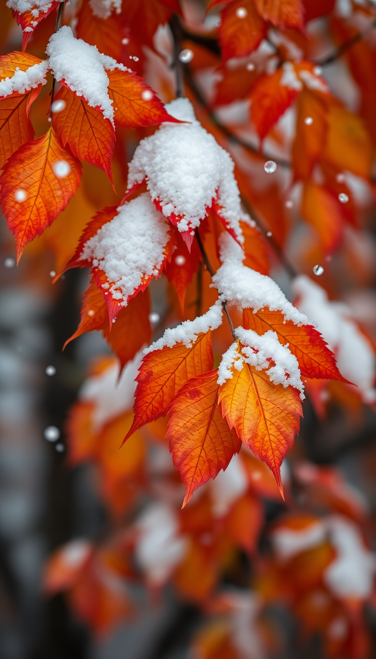 Dazzling Autumn On Falling Snow Photorealistic Wallpaper