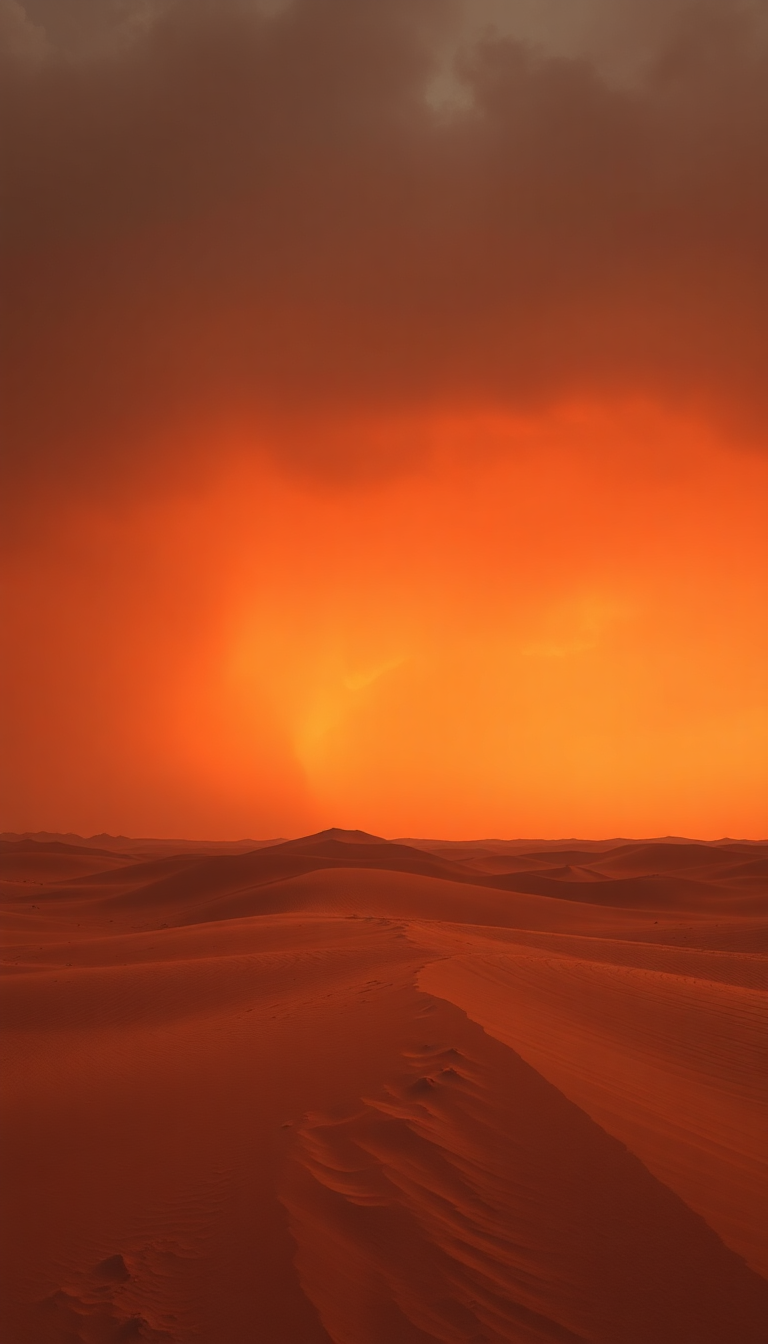 Monochrome Desert Dramatic Orange Sky Wallpaper