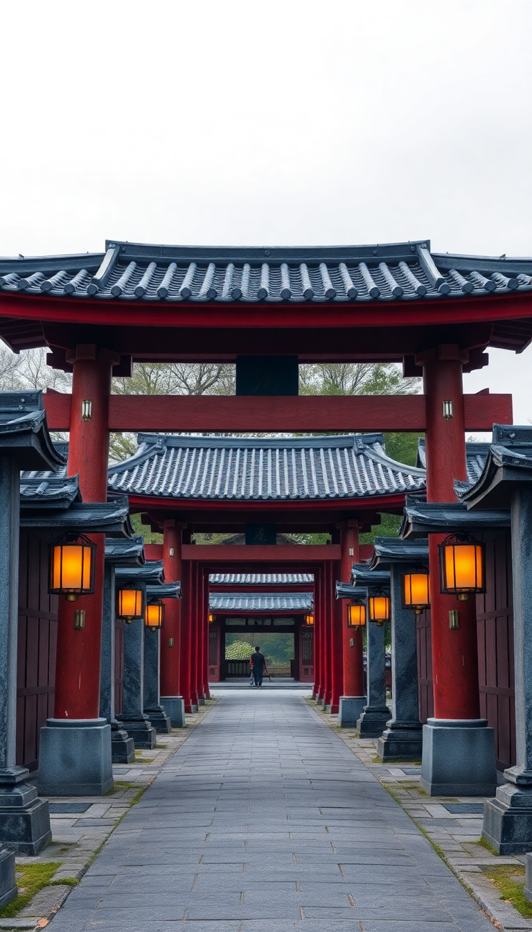 Mesmerizing Path Torii Gate Temple Photorealistic Wallpaper