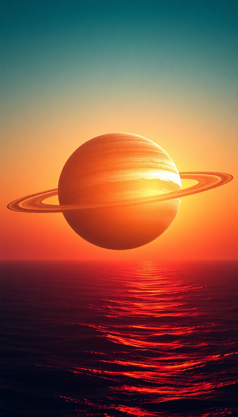 Ancient Ringed Planet Rising Over Photorealistic Wallpaper