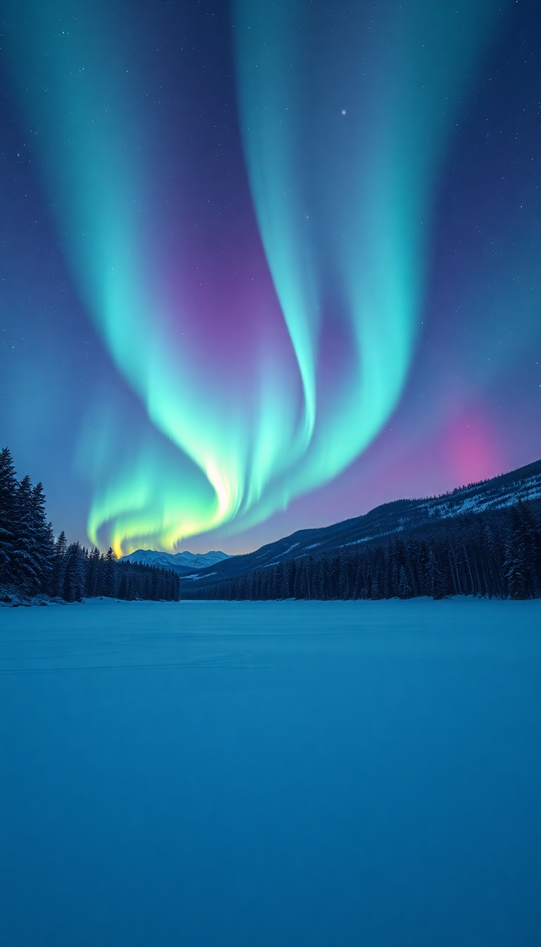 Pastel Frozen Over Lights Northern Photorealistic Wallpaper