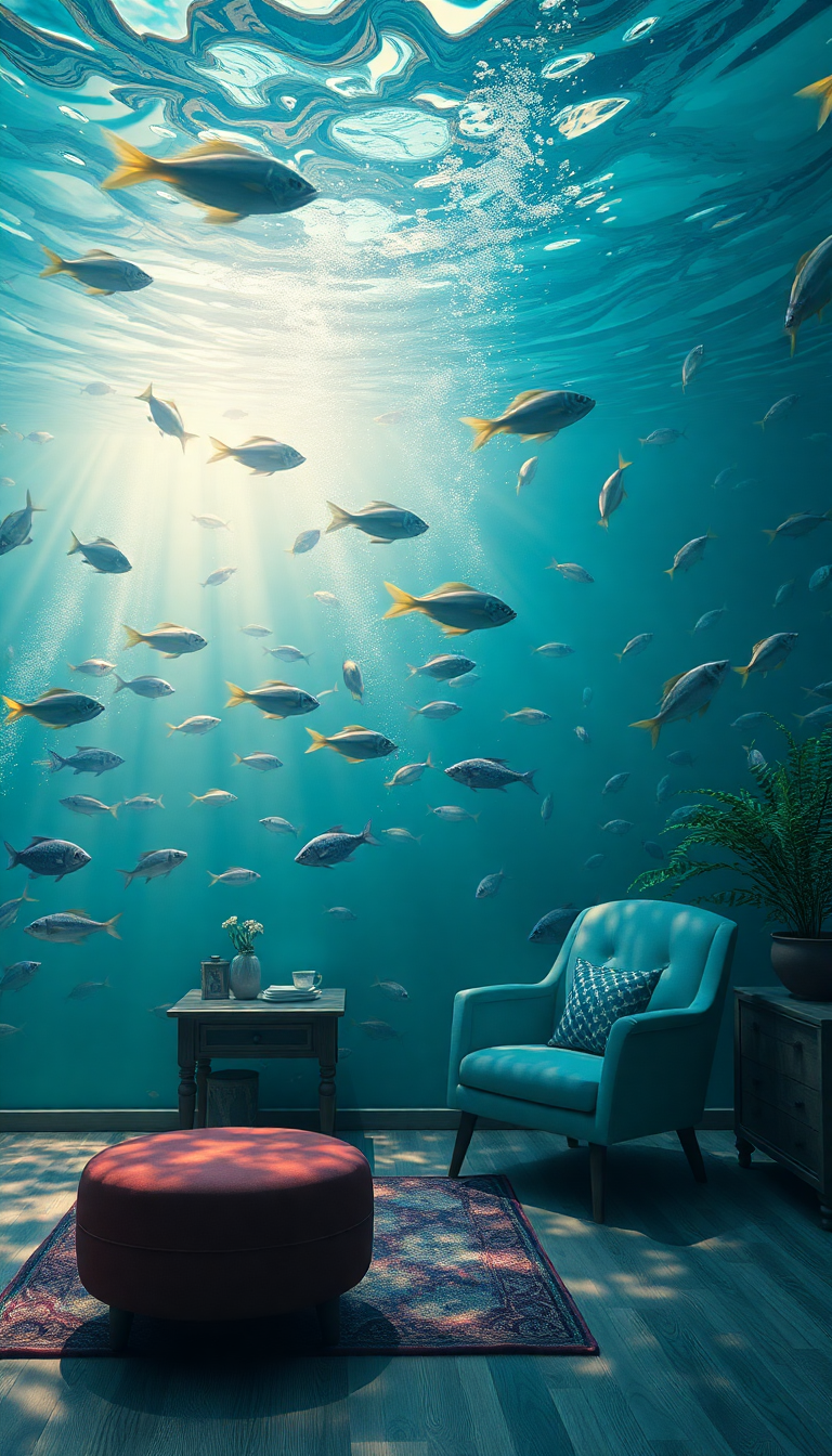 Celestial Fish Floating Furniture Underwater Digital art Wallpaper