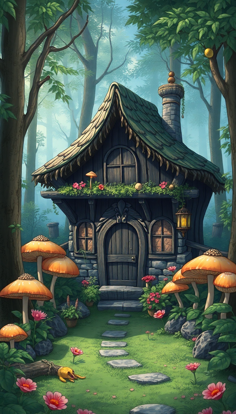 Stunning Primal Witch Cottage In Wallpaper