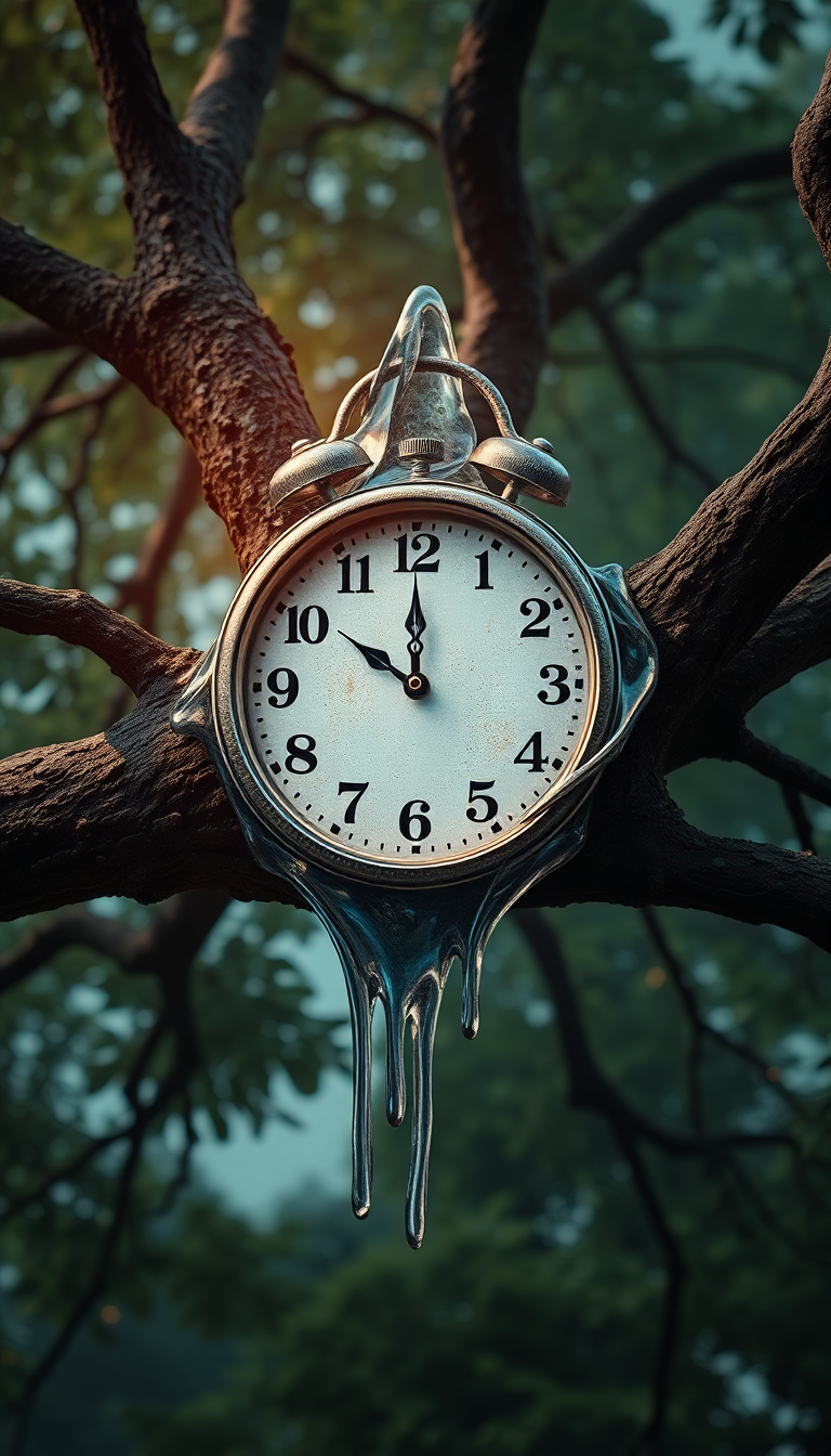 Digital art Dazzling Clock On Tree Wallpaper