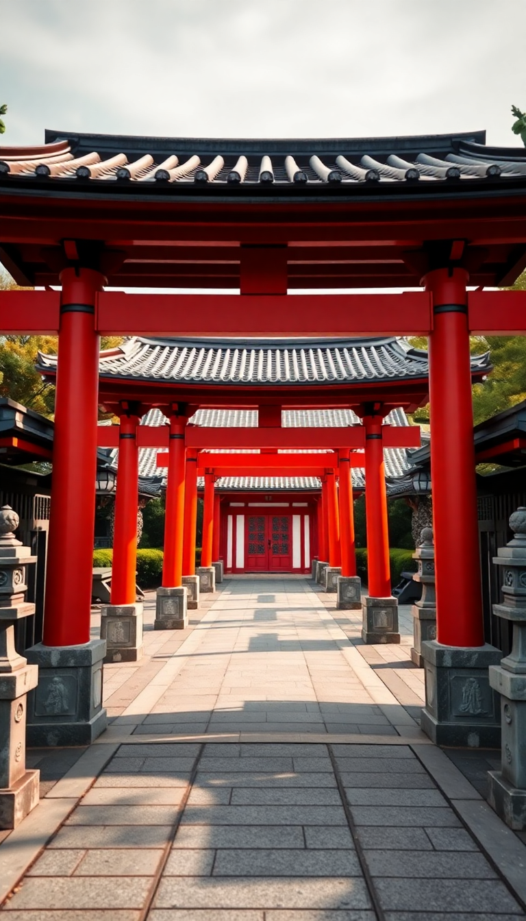 Deep Gate Torii Path Stone Lanterns Wallpaper