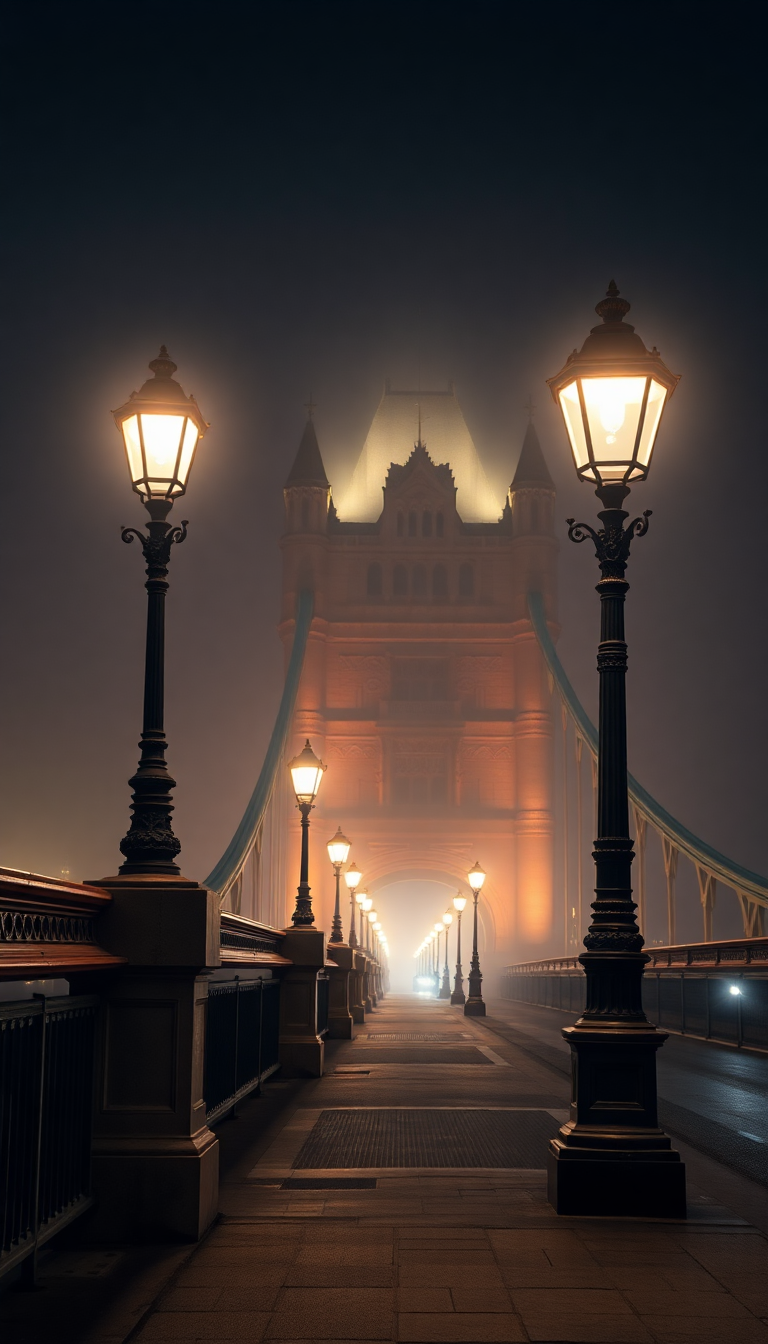 Pastel Lampposts Vintage Bridge London Photorealistic Wallpaper