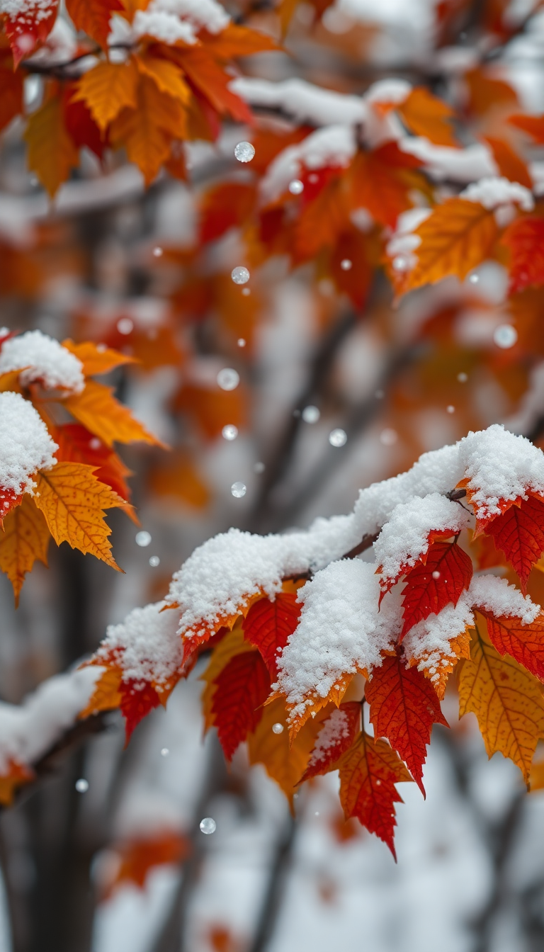 Golden First Snow Falling Autumn Leaves Wallpaper