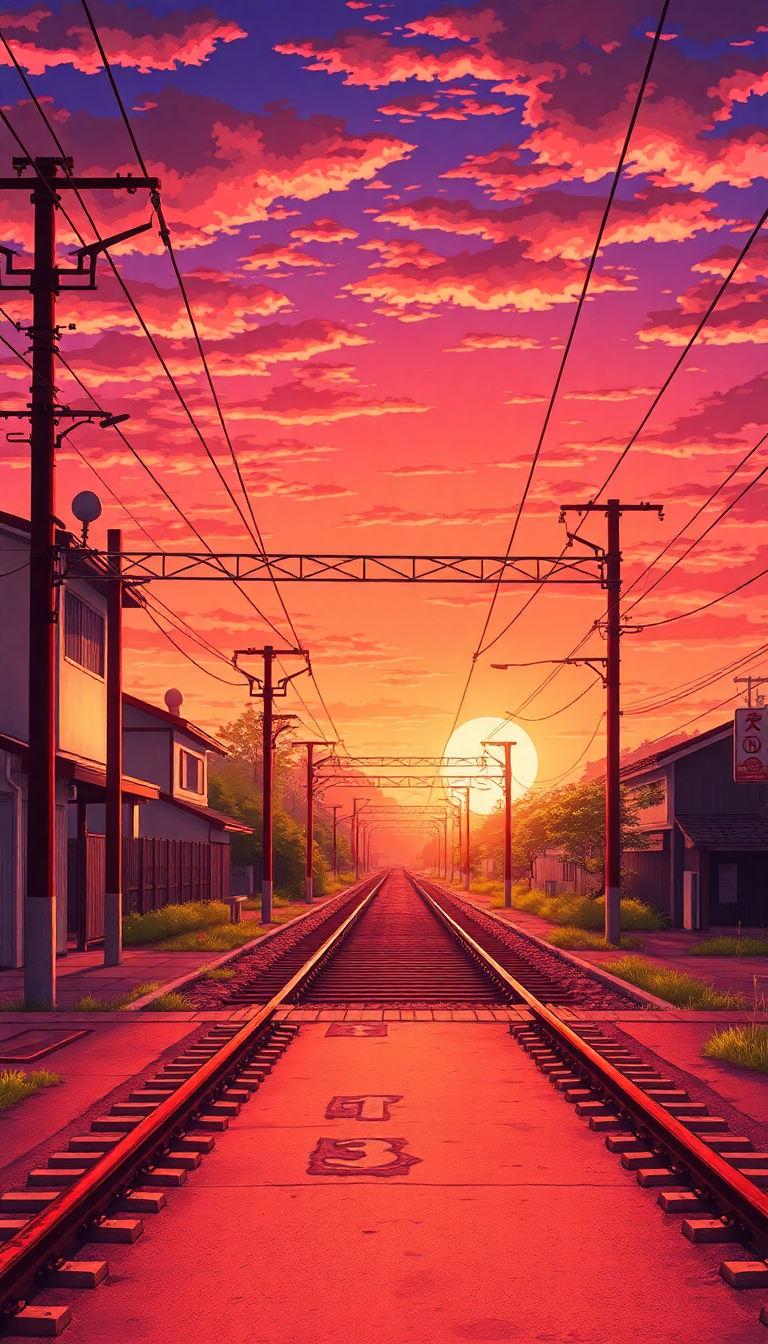 Magnetic Crossing Rural Japan Sunset Anime Wallpaper