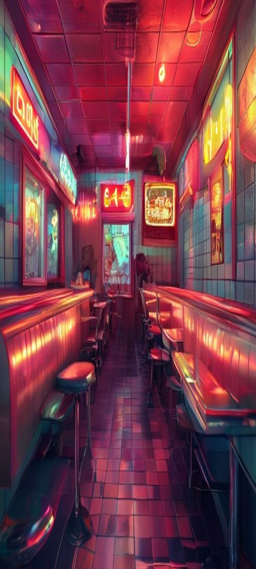 Retro Diner Neon Signs Chrome 1950s Photorealistic Modern Wallpaper