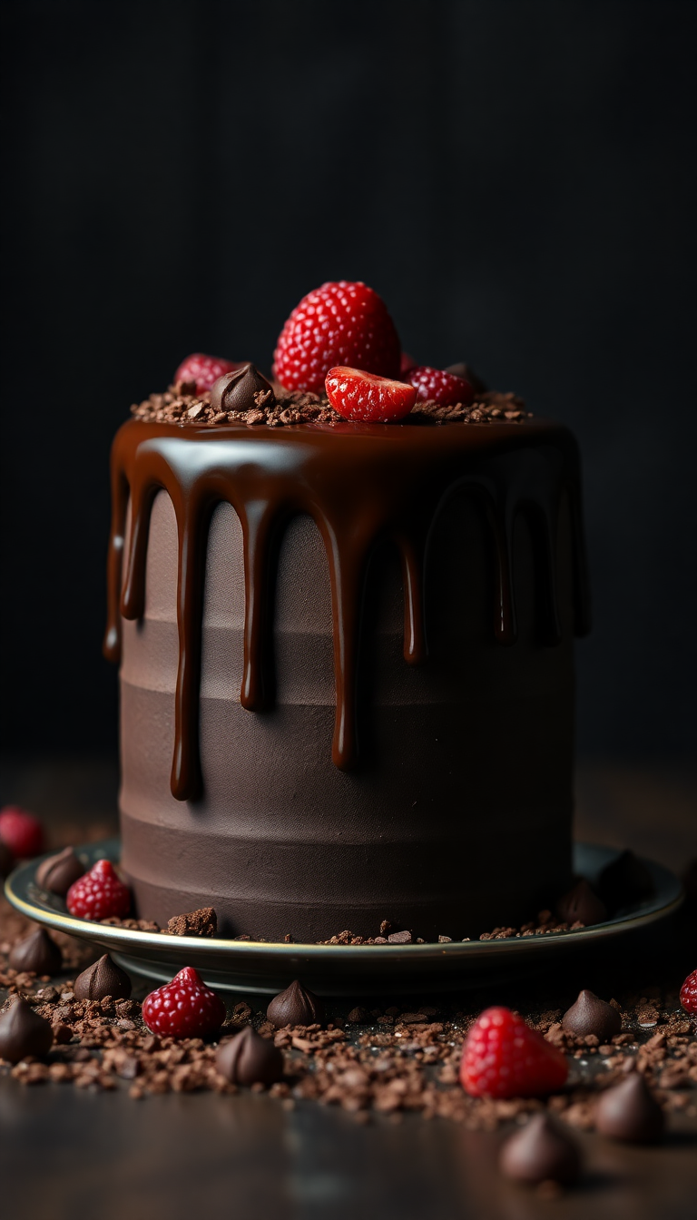 Monochrome Chocolate Drip Cake Decadent Dessert Wallpaper
