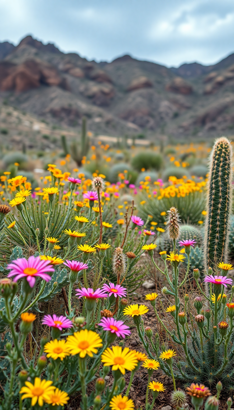 After Rain Wildflowers Cacti Nature Classic Wallpaper