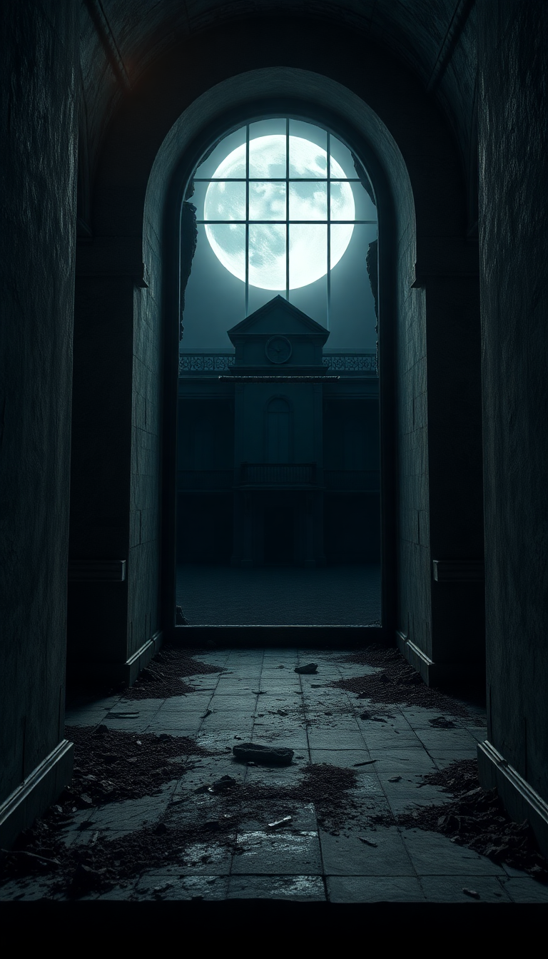 Dreamy Broken Through Moonlight Mansion Photorealistic Wallpaper