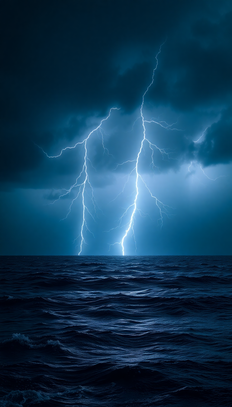 Lightning Storm Over Dark Ocean Dramatic Photorealistic Edition Wallpaper