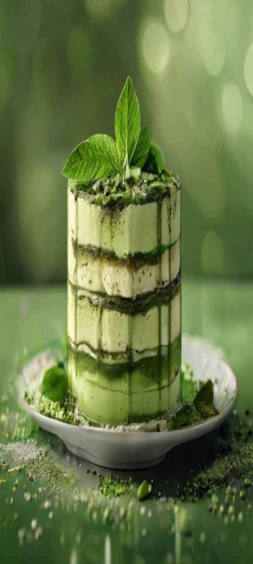 Matcha Tiramisu Layers Green Tea Dessert Photorealistic Version Wallpaper