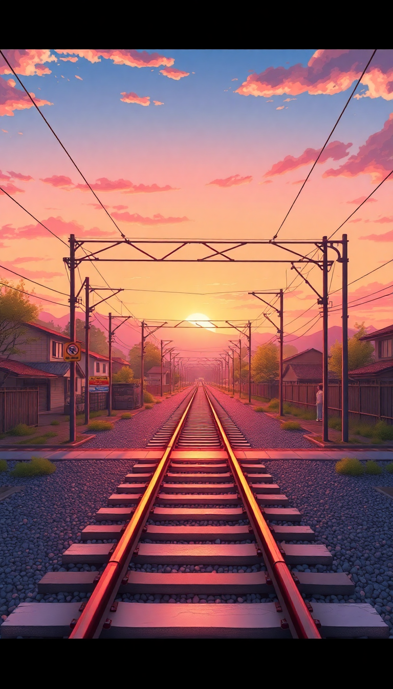 Ancient Sunset Japan Rural Crossing Anime Wallpaper