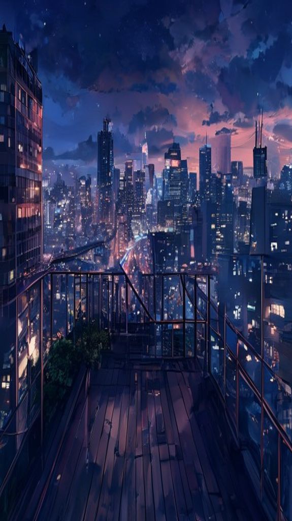 Rooftop Night City Lights Anime Aesthetic Anime Mega Wallpaper