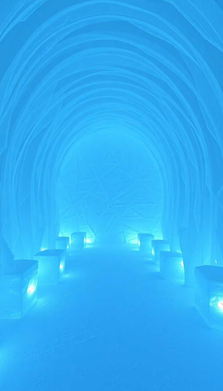 Pristine Ice Hotel Interior Frozen Sculptures Wallpaper