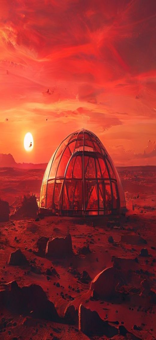 Ethereal Mars Colony Dome Sunset Red Wallpaper